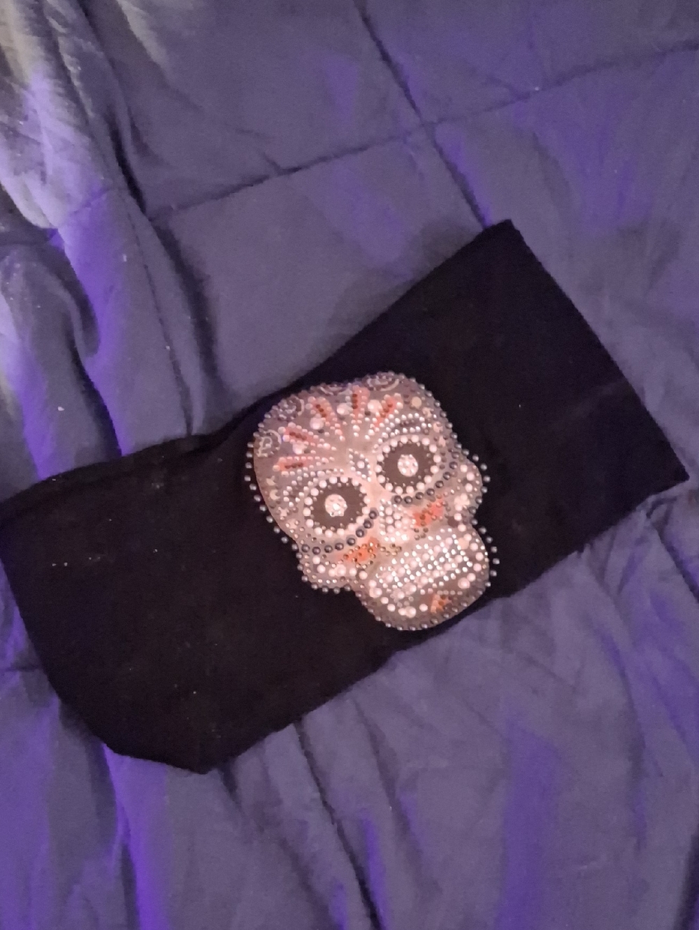 Harley-Davidson Black Headband with Rhinestone Sugar Skull